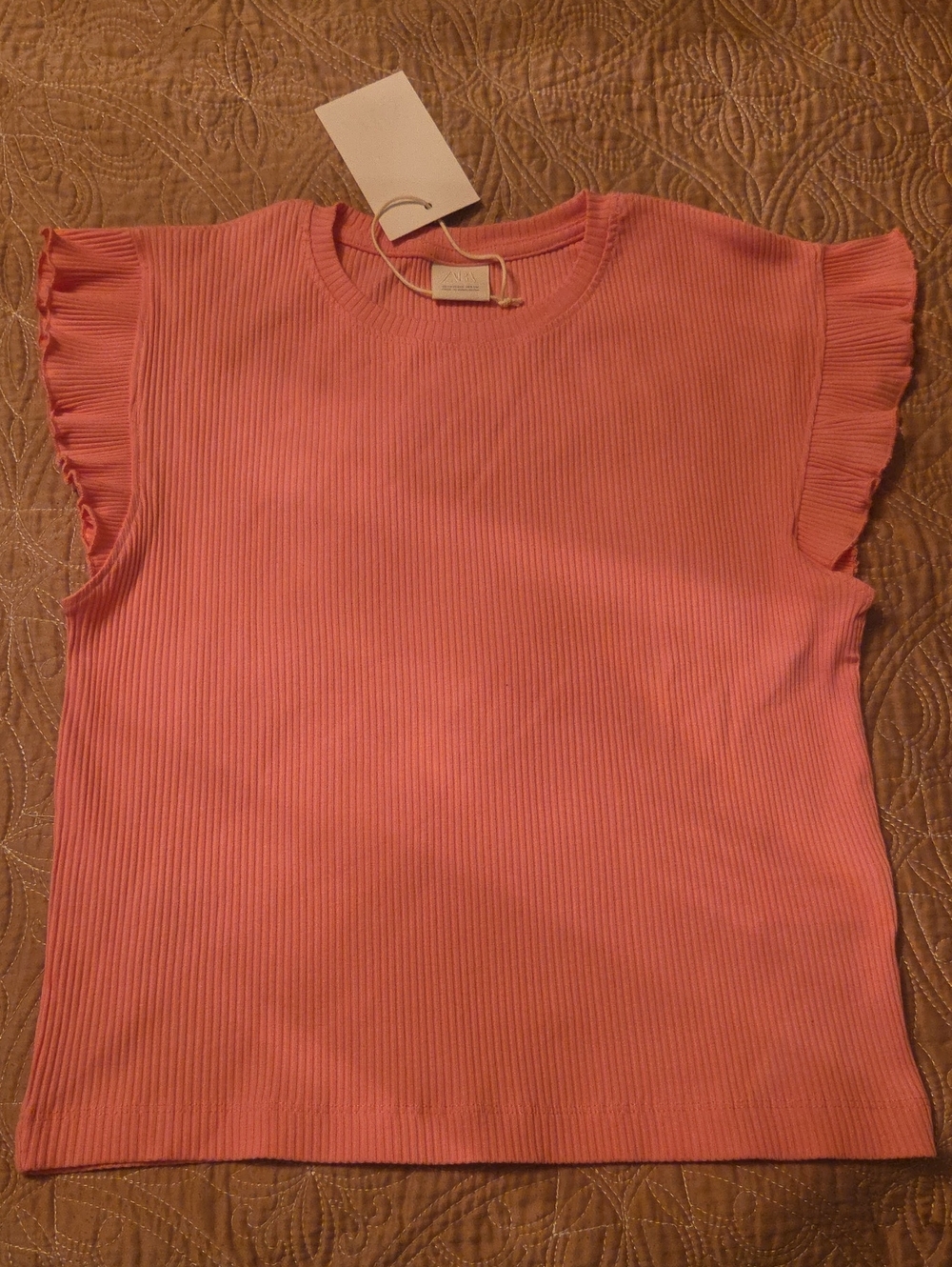 Zara Pink Ribbed Flutter Sleeve Tank/Shirt Top